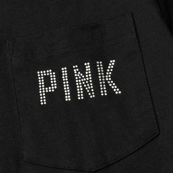 Victoria's Secret Pink Campus Crew Tee Pure Black Shine Logo - Picture 6 of 15